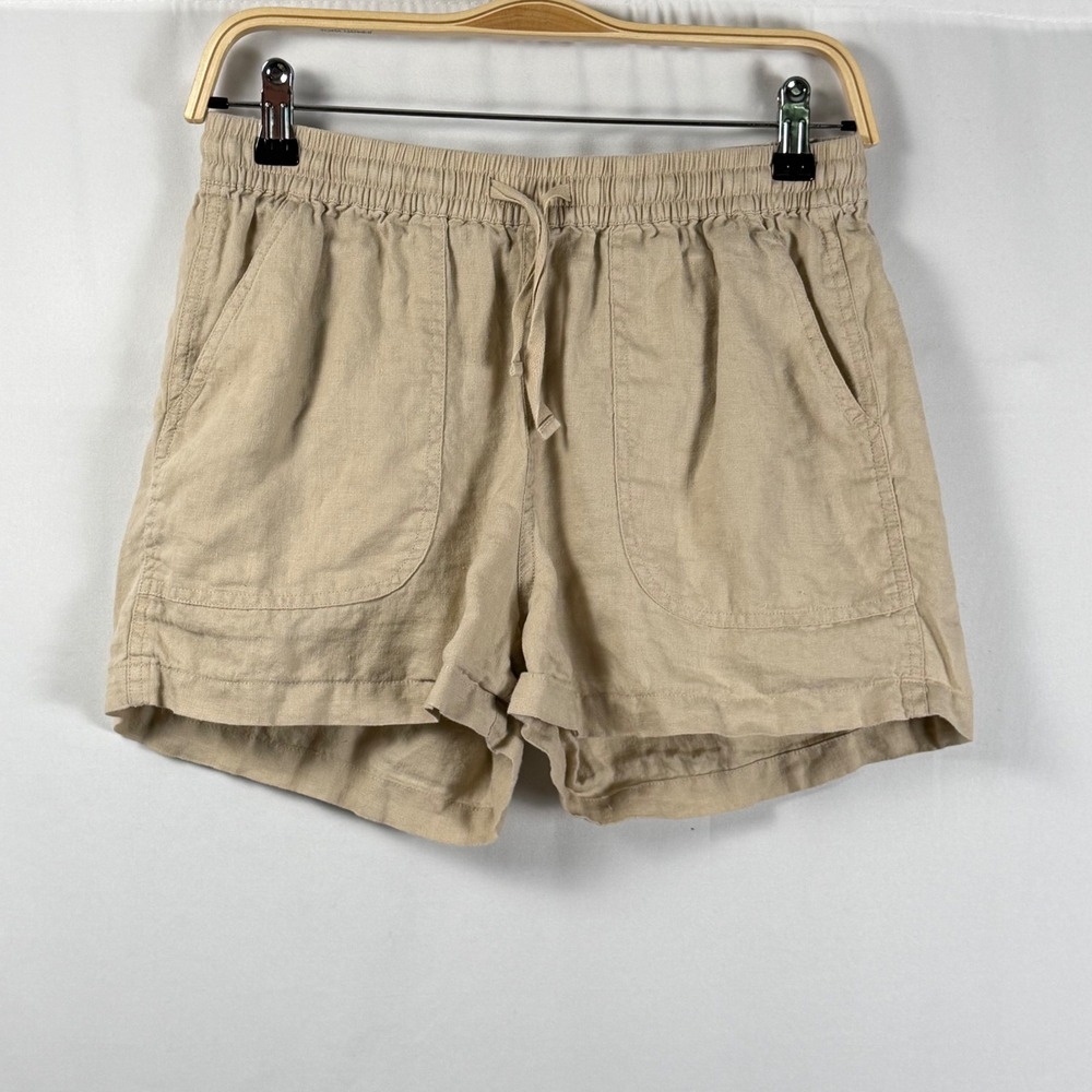 Quince 100% European Linen Drawstring Elastic Waist Shorts Tan Beige Womens S